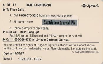1996 Assets - $5 Phone Cards #6 Dale Earnhardt Back