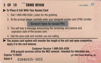 1996 Assets - $10 Phone Cards #5 Ernie Irvan Back