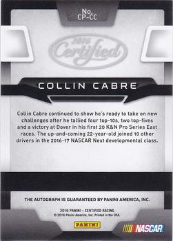 2016 Panini Certified - Certified Potential Signatures #CP-CC Collin Cabre Back