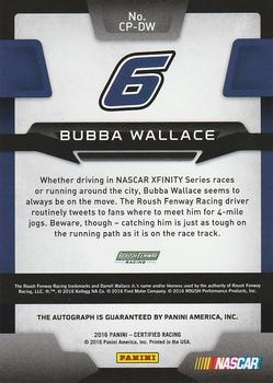 2016 Panini Certified - Certified Potential Signatures Mirror Blue #CP-DW Bubba Wallace Back