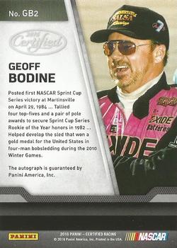 2016 Panini Certified - Certified Signatures Mirror Gold #GB2 Geoff Bodine Back