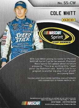 2016 Panini Certified - Sprint Cup Signature Swatches #SS-CW Cole Whitt Back