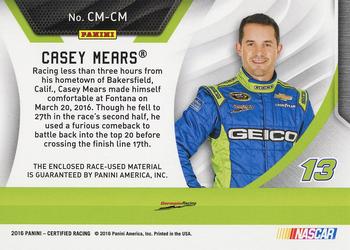 2016 Panini Certified - Complete Materials Mirror Green #CM-CM Casey Mears Back