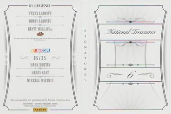 2016 Panini National Treasures - Six Signature Booklets #LEGEND Bobby Labonte / Mark Martin / Rusty Wallace / Terry Labonte / Darrell Waltrip / Harry Gant Back