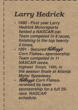 1992 Kellogg's Corn Flakes Racing #NNO Larry Hedrick Back