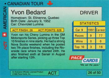 1992 Pace American-Canadian Tour - Sample #26 Yvon Bedard Back