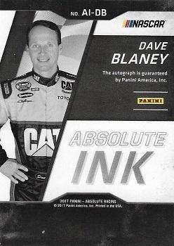 2017 Panini Absolute - Absolute Ink Spectrum Gold #AI-DB Dave Blaney Back