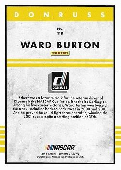 2018 Donruss #118 Ward Burton Back