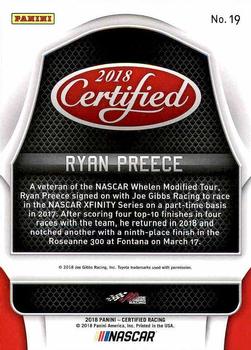 2018 Panini Certified #19 Ryan Preece Back