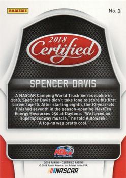 2018 Panini Certified - Orange #3 Spencer Davis Back