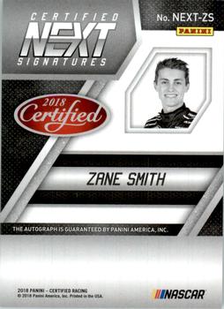 2018 Panini Certified - Certified Next Signatures #NEXT-ZS Zane Smith Back