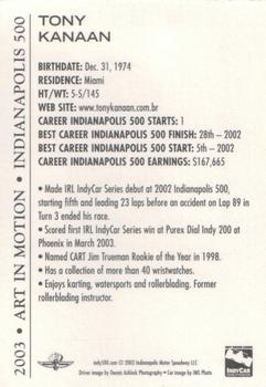 2003 Indianapolis 500 #NNO Tony Kanaan Back