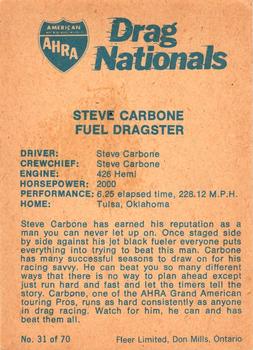 1972 Fleer AHRA Drag Nationals Canadian #31 Steve Carbone Back
