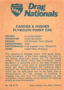 1972 Fleer AHRA Drag Nationals Canadian #48 Leroy Goldstein Back