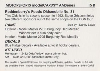 1992 Motorsports Modelcards Blue Ridge Decals #15 B Steve Grissom Back