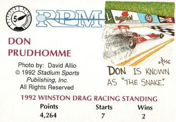 1992 RPM Magazine - Printer's Proof #5 Don Prudhomme Back