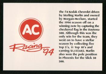 1994 AC Racing 94 Collectable AC Spark Plug/Race Card Sets #NNO Sterling Marlin Back