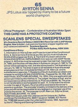 1986 Scanlens Australian Motor Racing Cards #65 Ayrton Senna Back