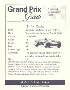 1995 Golden Era Grand Prix Greats #5 Jim Clark Back