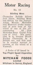 1957 Mitcham Foods Motor Racing #10 Stirling Moss Back