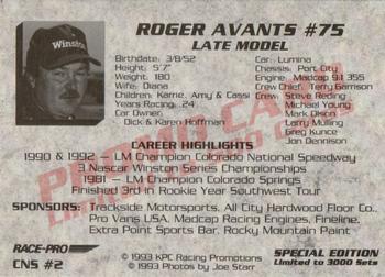 1993 Race-Pro - Promo #CNS #2 Roger Avants Back