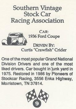 1992 Southern Vintage Stock Car Racing Association #9 Curtis Crider Back