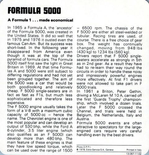 1978-80 Auto Rally Series 11 #13-067-11-02 Formula 5000 Back