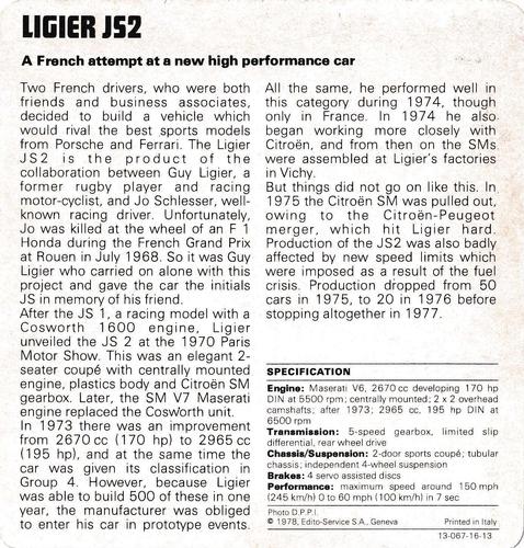 1978-80 Auto Rally Series 16 #13-067-16-13 Ligier JS2 Back
