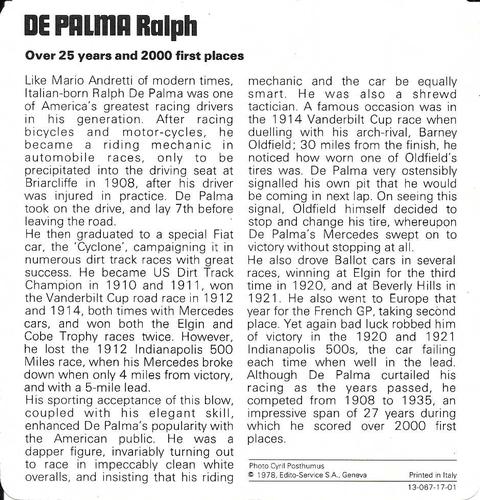 1978-80 Auto Rally Series 17 #13-067-17-01 Ralph De Palma Back