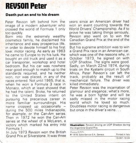 1978-80 Auto Rally Series 19 #13-067-19-04 Peter Revson Back