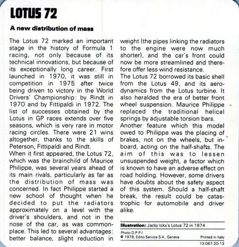 1978-80 Auto Rally Series 20 #13-067-20-13 Lotus 72 Back