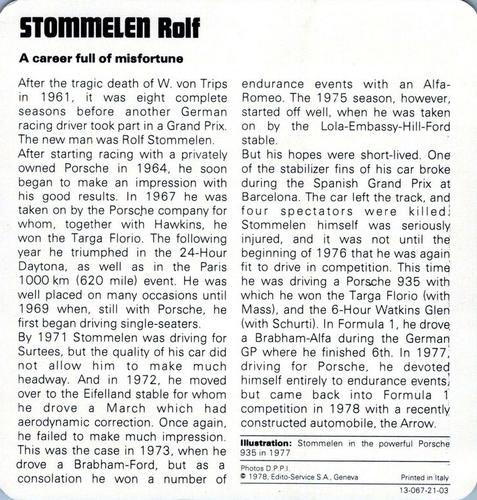 1978-80 Auto Rally Series 21 #13-067-21-03 Rolf Stommelen Back