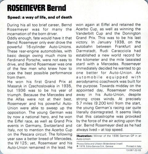 1978-80 Auto Rally Series 22 #13-067-22-02 Bernd Rosemeyer Back