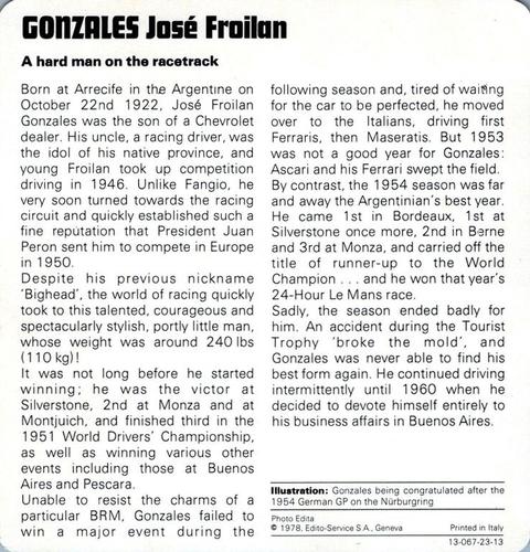 1978-80 Auto Rally Series 23 #13-067-23-13 José Froilan Gonzales Back