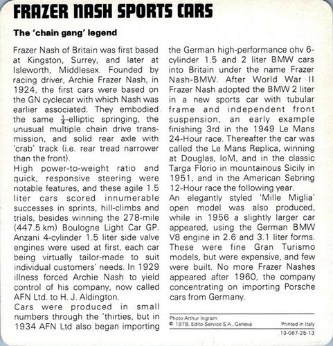 1978-80 Auto Rally Series 25 #13-067-25-13 Frazer Nash Sports Cars Back
