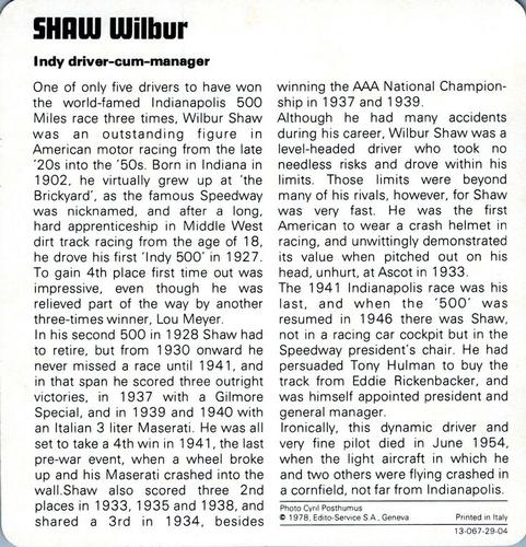 1978-80 Auto Rally Series 29 #13-067-29-04 Wilbur Shaw Back