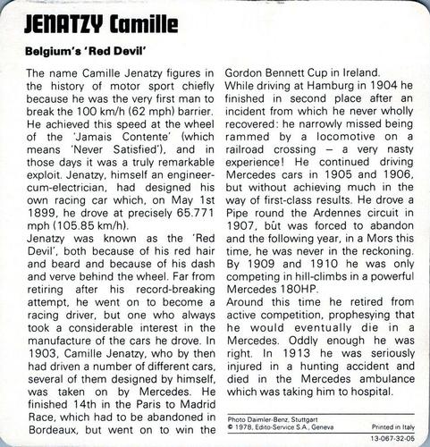 1978-80 Auto Rally Series 32 #13-067-32-05 Camille Jenatzy Back
