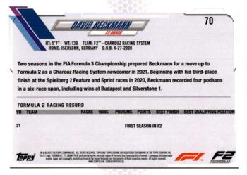 2021 Topps Chrome Sapphire Edition Formula 1 #70 David Beckmann Back