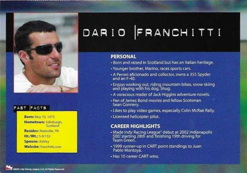 2003 IRL Season Fan Guide - Oversize #NNO Dario Franchitti Back