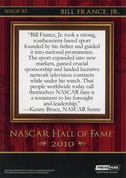 2010 Wheels Element - NASCAR Hall of Fame #NHOF 83 Bill France Jr. Back