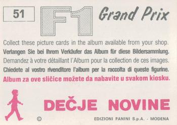 1980 Panini F1 Grand Prix - Decje Novine (Yugoslavia) #51 Nelson Piquet Back