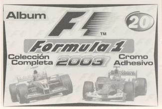 2003 Edizione Figurine Formula 1 #20 Juan Pablo Montoya Back