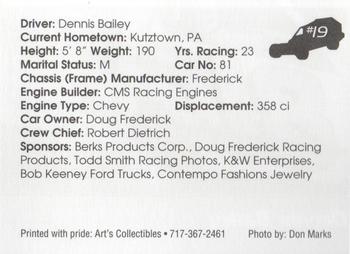 1994 Art's Collectibles Pennsylvania Tri Track Sportsman Modified Series I #19 Dennis Bailey Back