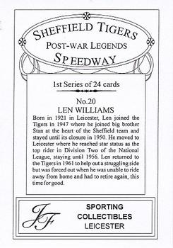 2001 J F Sporting Sheffield Tigers Speedway Post War Legends #20 Len Williams Back