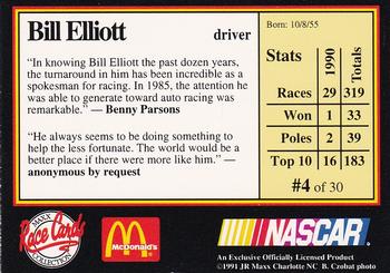 1991 Maxx McDonald's #4 Bill Elliott Back