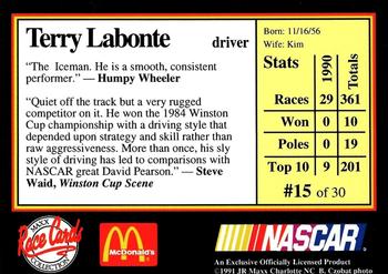 1991 Maxx McDonald's #15 Terry Labonte Back