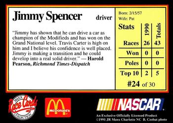 1991 Maxx McDonald's #24 Jimmy Spencer Back