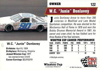 1991 Pro Set #122 Junie Donlavey Back