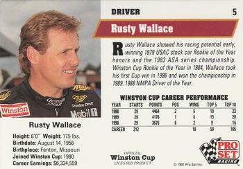 1991 Pro Set #5 Rusty Wallace Back