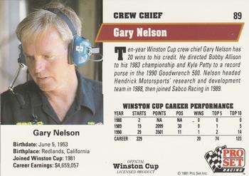 1991 Pro Set #89 Gary Nelson Back